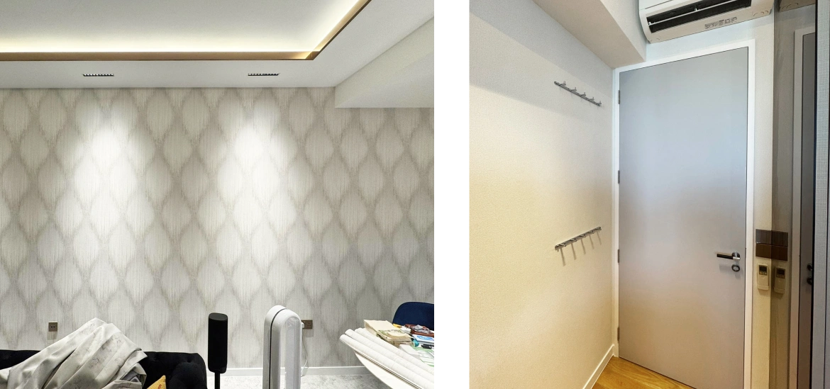 Metallic and plain wall