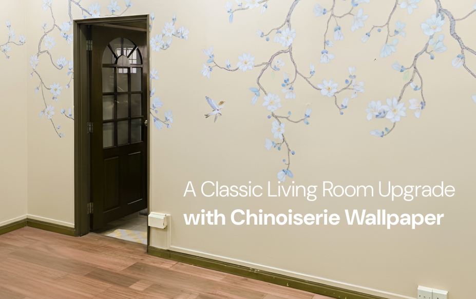 makeover living room using chinoiserie wallpaper