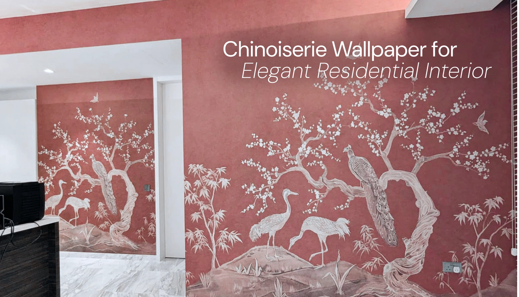Living room makeover with chinoiserie wall