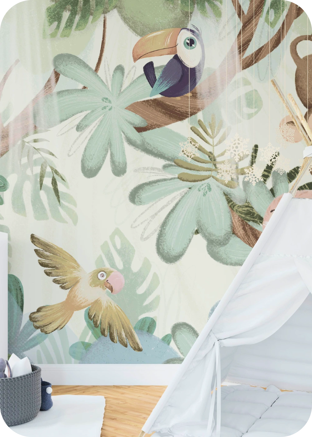 Tropical animal wallpaper look stunning at kids room