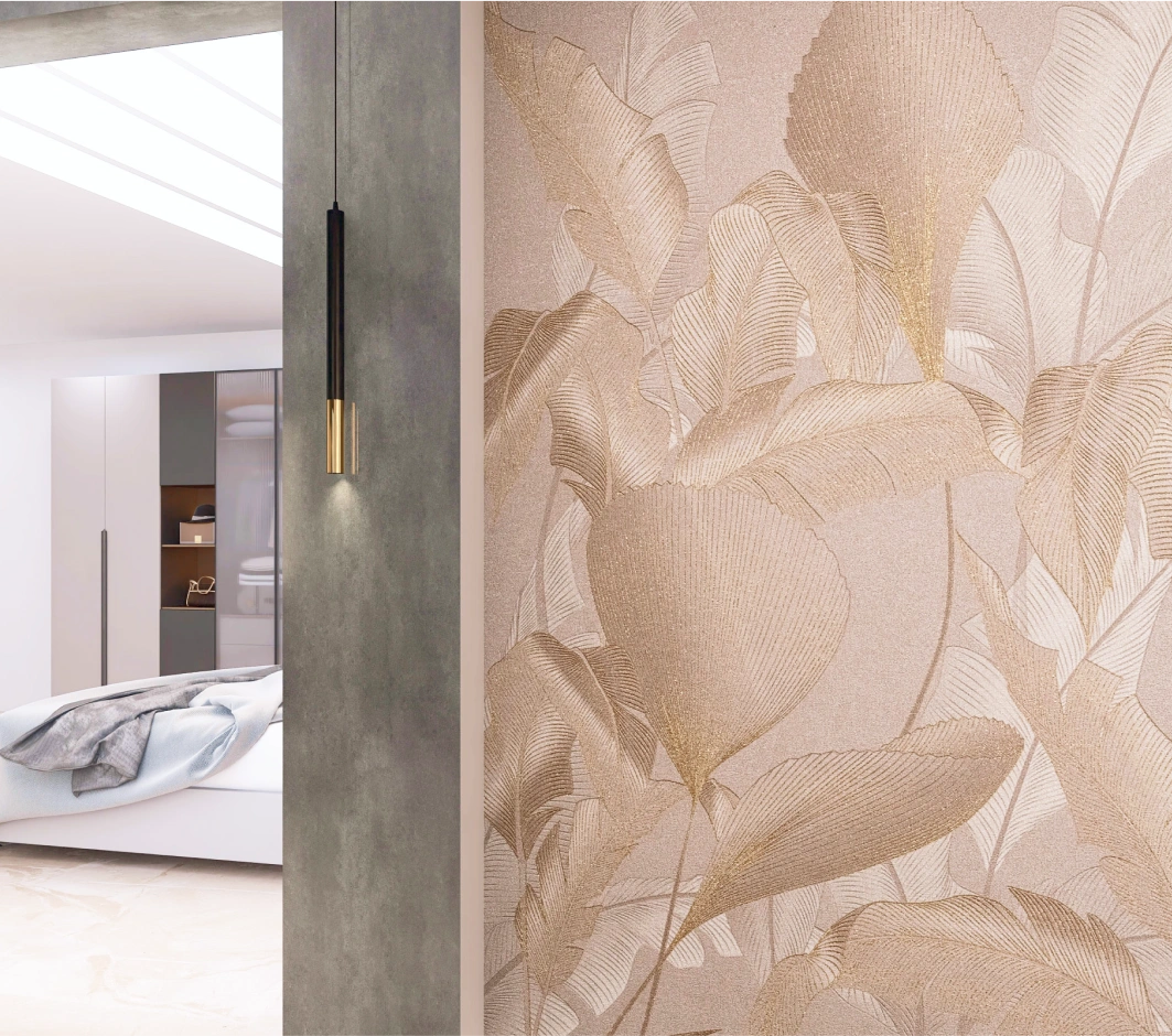 Floral Mural Wallpaper with pink and gold color 