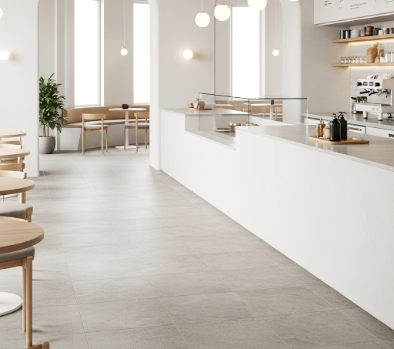 Stone look PVC flooring for counter and heavy use areas