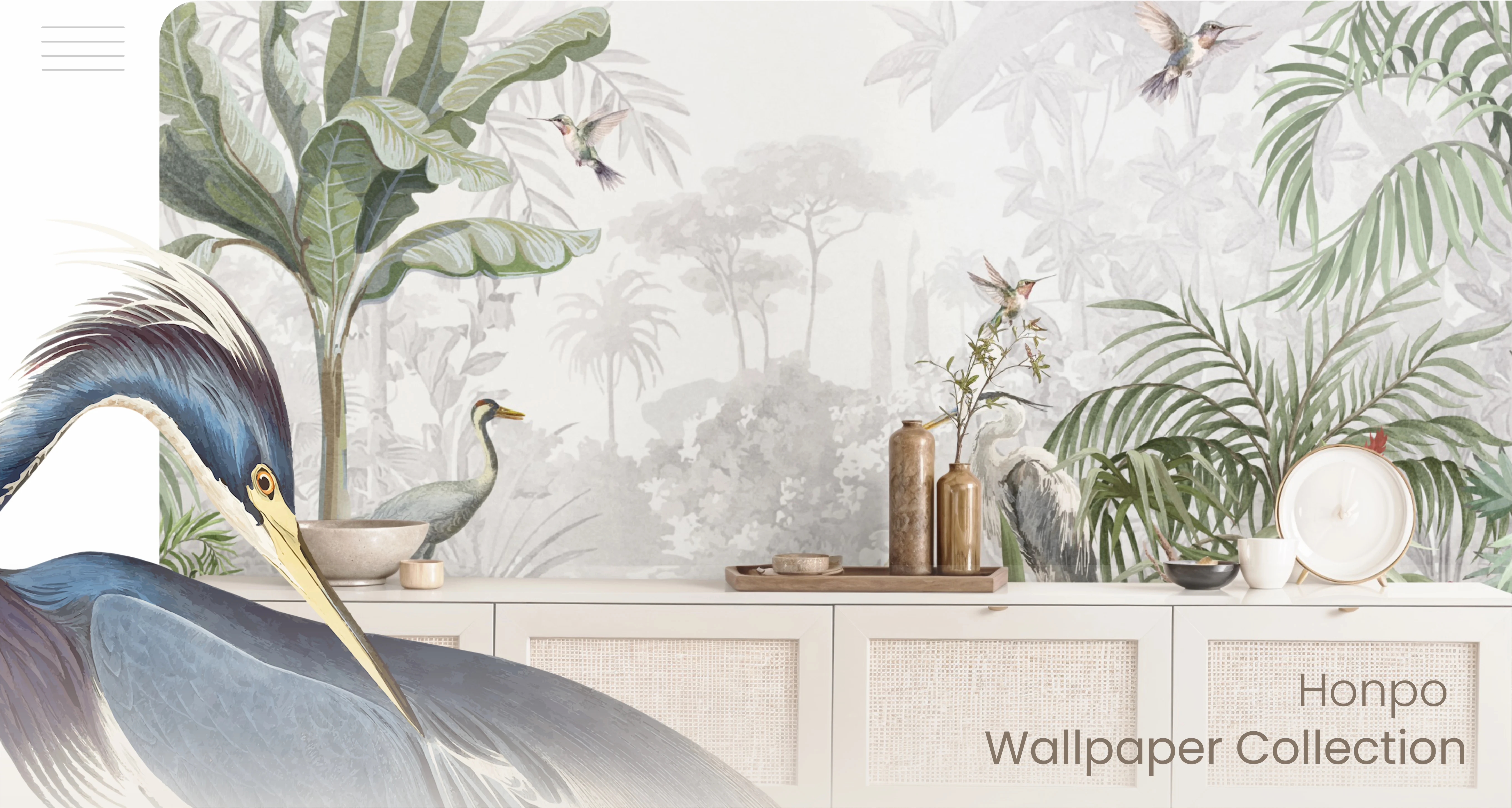 home interior with blue tropical wallpaper desktop