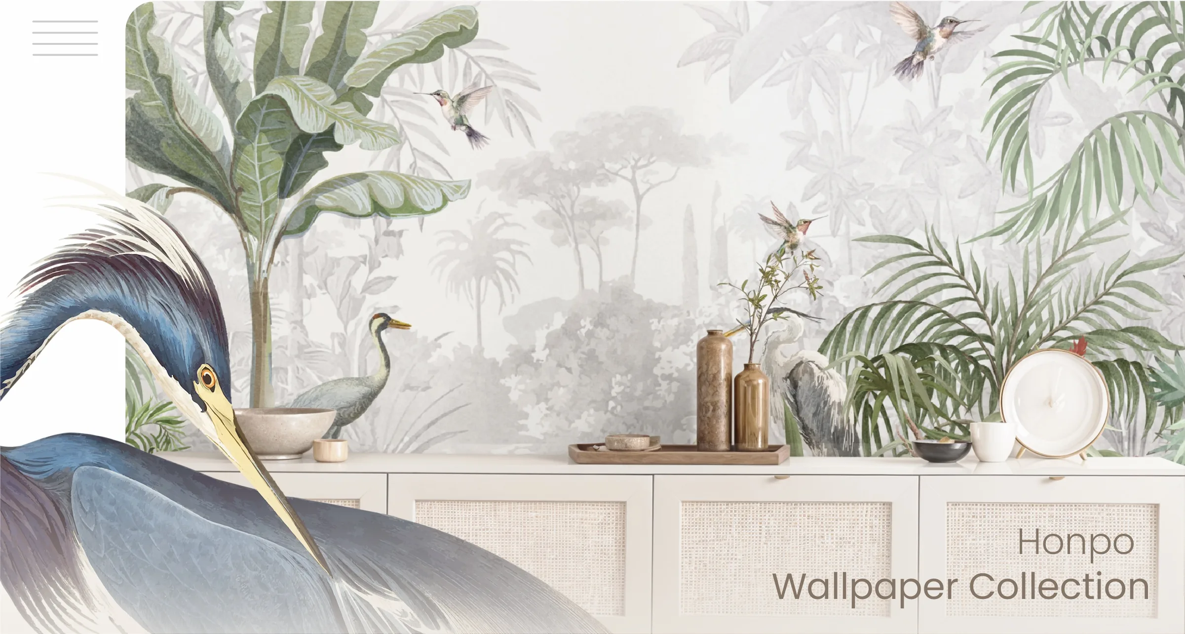 home interior with blue tropical wallpaper desktop