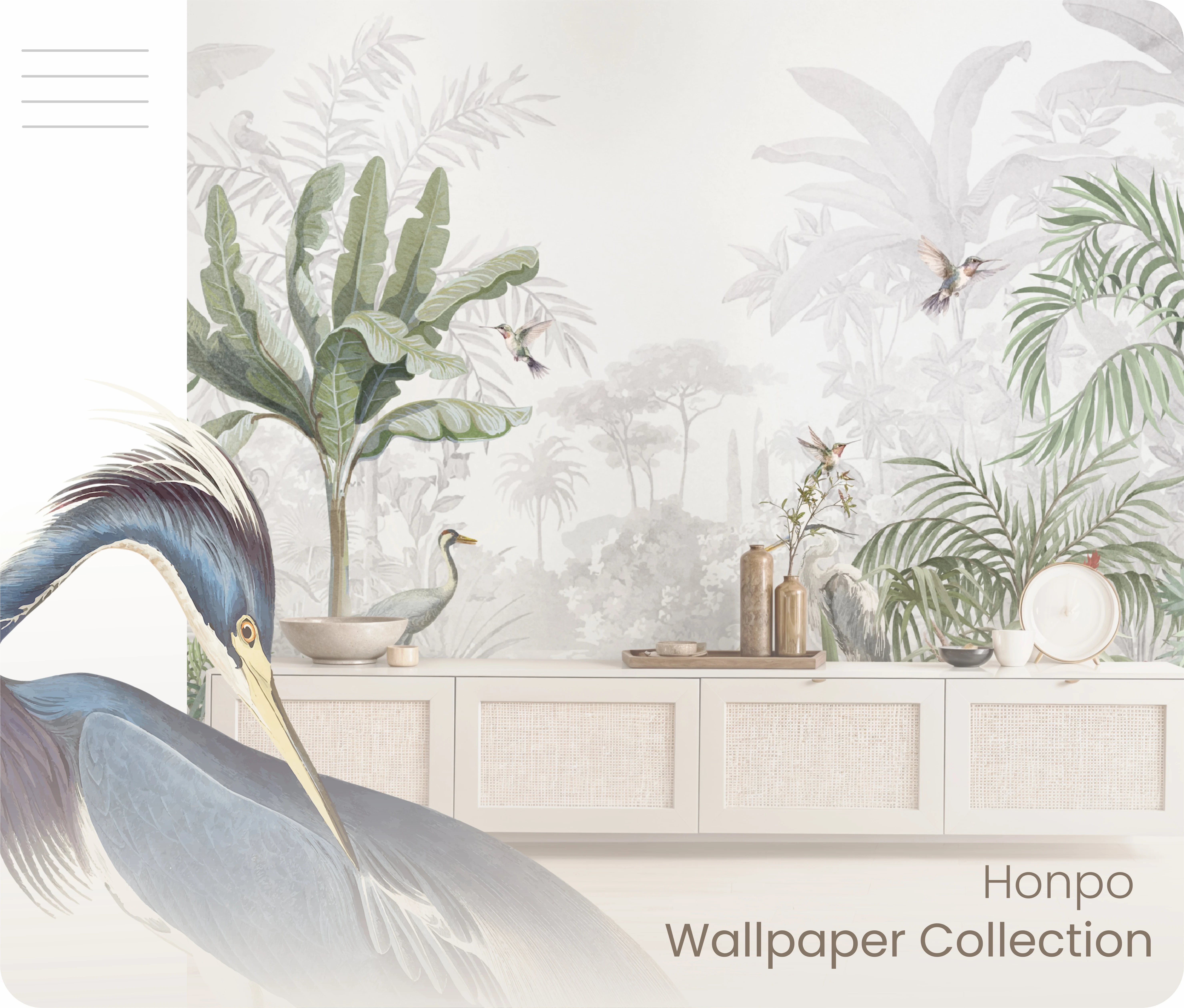 home interior with blue tropical wallpaper desktop