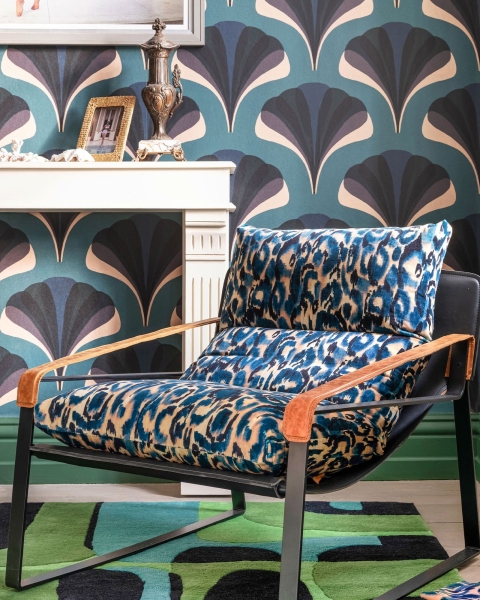 MINDTHEGAP | LA DOLCE VITA | DUNHILL CHAIR | BLU SELVAGGIO velvet and CAMBRIDGE ORANGE leather