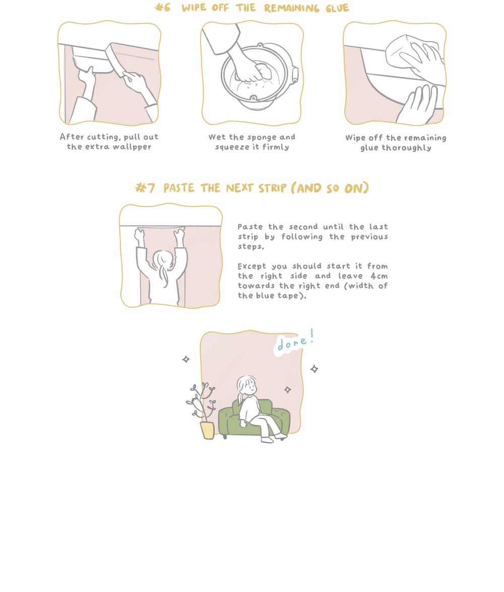 Steps for removing excess glue and hanging subsequent wallpaper strips